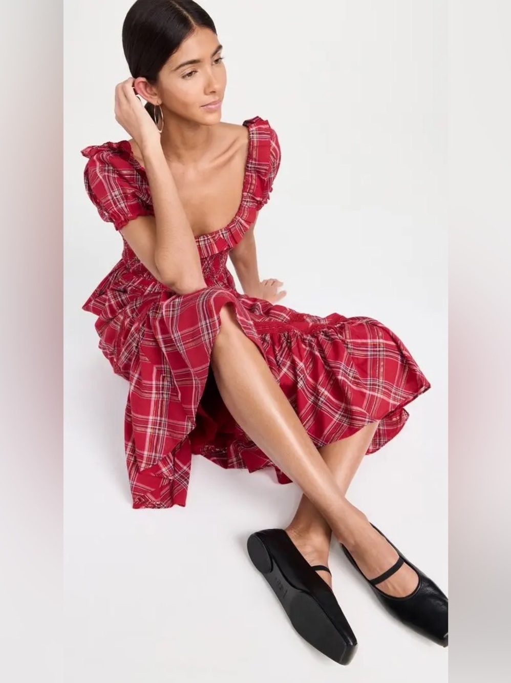 LoveShackFancy London Tartan Gerania Midi-Dress Sz M NWT